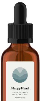 Happy Head formula bottle of topical Finasteride for hair loss and hair growth