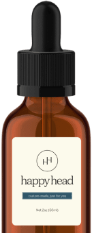 Happy Head formula bottle of topical Finasteride for hair loss and hair growth