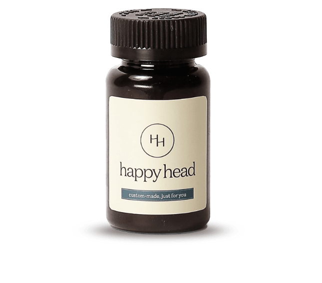 Happy Head formula bottle of topical Finasteride for hair loss and hair growth