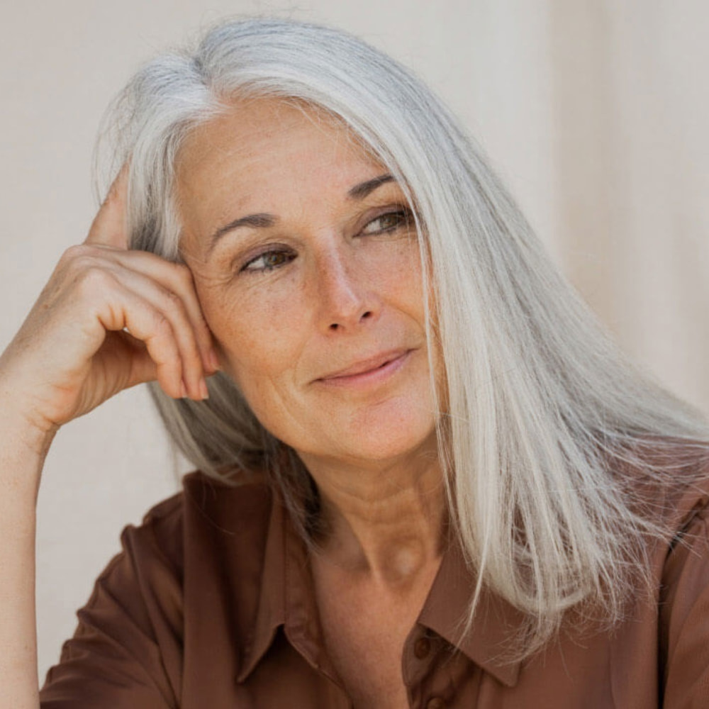 Smiling woman with great hair holding her partner